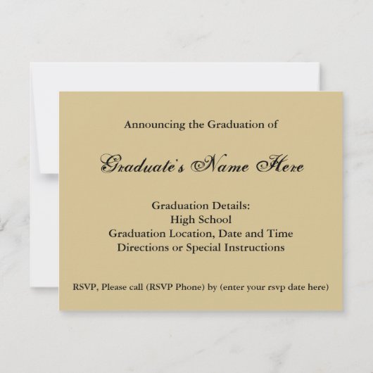 Gold und schwarze Abschluss-Mitteilung Einladung (Rückseite)