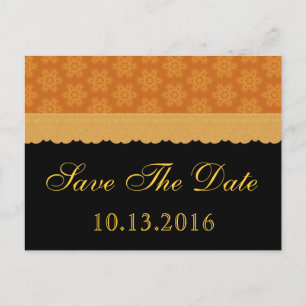 Gold und Schwarze Blume und Spitzen Save the Date Ankündigungspostkarte