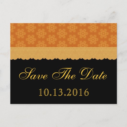 Gold und Schwarze Blume und Spitzen Save the Date Ankündigungspostkarte (Vorderseite)