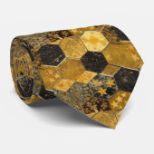 Gold und schwarze Chiyogami-Wabenmuster Krawatte (Gerollt)