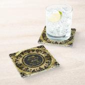 Gold und schwarze Damaskus. 50. Hochzeitstag Glasuntersetzer (Schrägansicht)