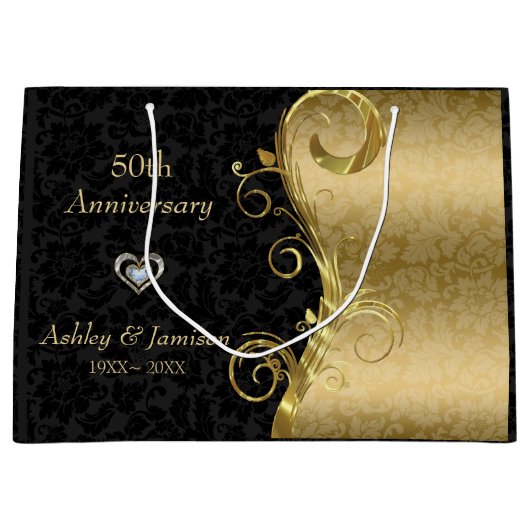 Gold und schwarze Damaskus Große Geschenktüte (Vorderseite)