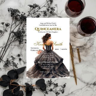 Gold und Schwarze Flora Prinzessin Quinceanera Einladung