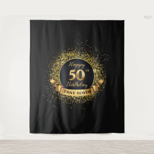 Gold- und schwarze Geburtstags-Party-Tapete Hinter Wandteppich