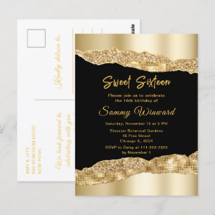 Gold und schwarze Glam-Tears Sweet Sixteen Postkarte