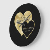 Gold und schwarze Herzen Große Wanduhr (Winkel)