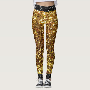 Gold und schwarze Imitat-Glitzer-Leggings Leggings