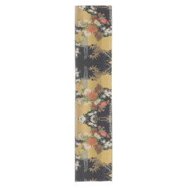 Gold und schwarze japanische Kimono Floral Dining Kurzer Tischläufer