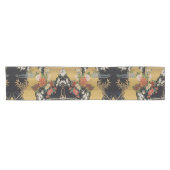 Gold und schwarze japanische Kimono Floral Dining Kurzer Tischläufer (Horizontal)