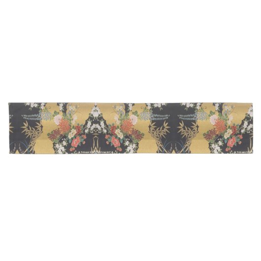 Gold und schwarze japanische Kimono Floral Dining Kurzer Tischläufer (Horizontal)