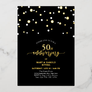 Gold- und schwarze Konfetti 50. Hochzeitstag Folieneinladung