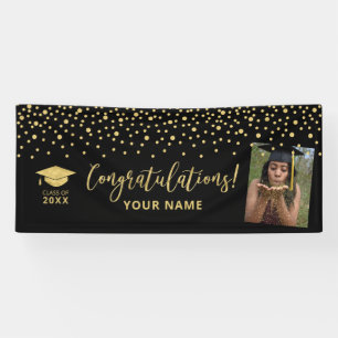 Gold- und schwarze Konfetti-Gratulations-Graduieru Banner