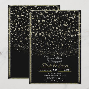 Gold- und schwarze Konfetti-Splatter-Hochzeitsfeie Einladung