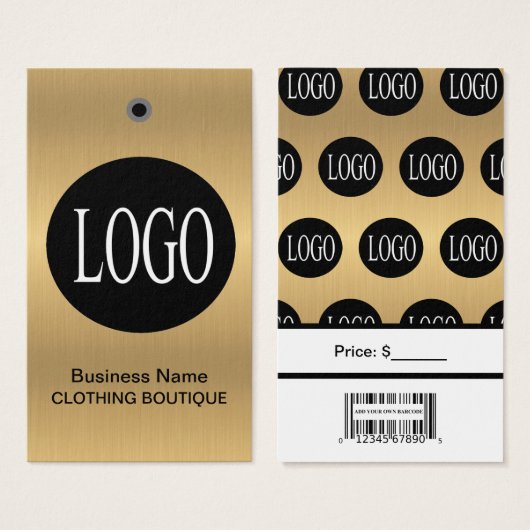 Gold- und Schwarze Logos mit Bar Code-Preismarken (Vorne & Hinten)