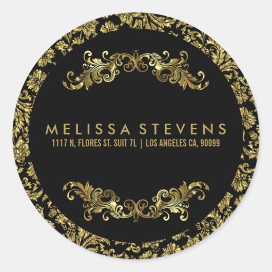 Gold und schwarze Masken und Blumenrahmen Runder Aufkleber (Vorderseite)