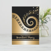 Gold und schwarze Musiknoten-Einladungen Einladung (Stehend Vorderseite)
