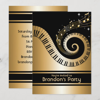 Gold und schwarze Musiknoten-Einladungen Einladung
