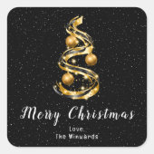 Gold und Schwarze Ornamente Frohe Weihnachten Quadratischer Aufkleber (Vorderseite)