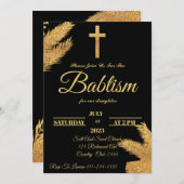 Gold und schwarze Pampas Grass-Taufe Einladung (Vorne/Hinten)