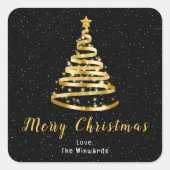 Gold und schwarze Ribbon Tree Frohe Weihnachten Quadratischer Aufkleber (Vorderseite)
