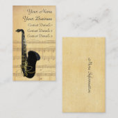 Gold und schwarze Saxophon-Notenen-Visitenkarte Visitenkarte (Vorne/Hinten)