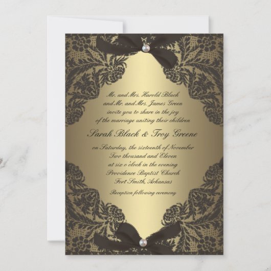 Gold und schwarze Spitzehochzeitseinladung Einladung (Vorderseite)