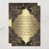 Gold und schwarze Spitzehochzeitseinladung Einladung (Vorne/Hinten)