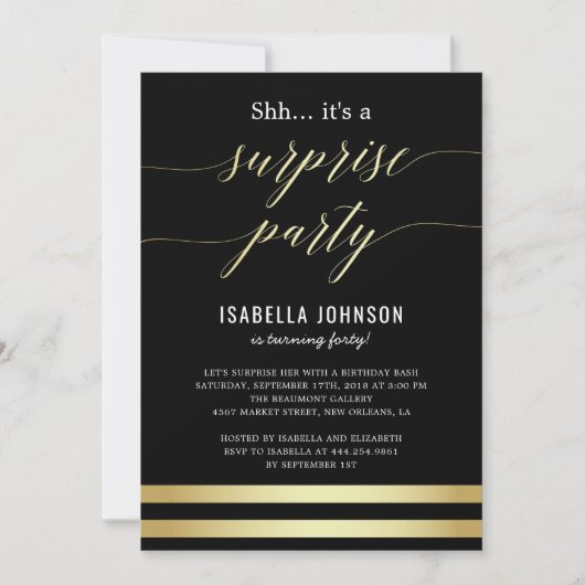 Gold und schwarze Streifen... Es ist ein überrasch Einladung (Vorderseite)