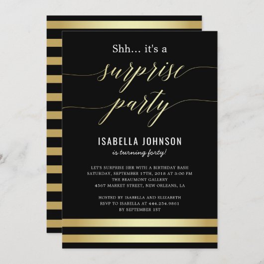 Gold und schwarze Streifen... Es ist ein überrasch Einladung (Vorne/Hinten)
