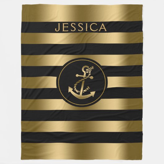 Gold und schwarze Streifen mit goldenem, nautische Fleecedecke (Vorderseite)