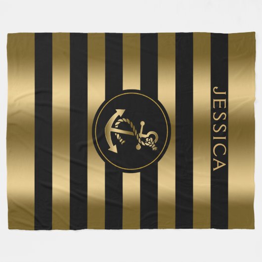 Gold und schwarze Streifen mit goldenem, nautische Fleecedecke (Vorderseite (Horizontal))