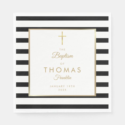 Gold und schwarze Streifen Taufe Christening Serviette (Vorderseite)
