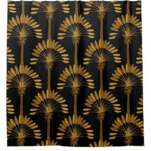Gold und schwarze Tapeten mit Blumenmuster Duschvorhang