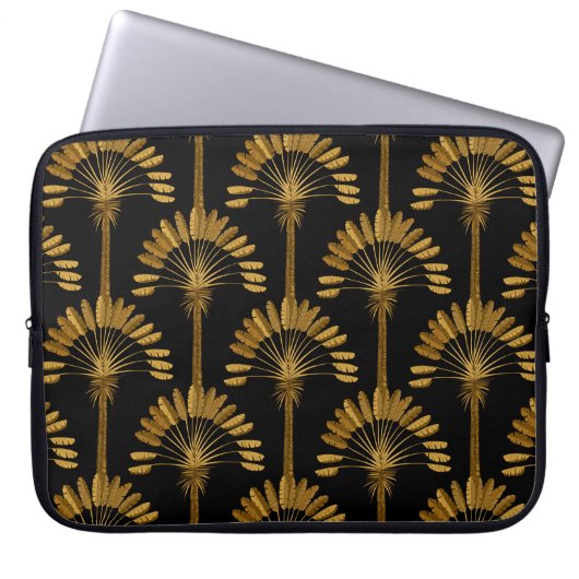 Gold und schwarze Tapeten mit Blumenmuster Laptopschutzhülle (Vorderseite)