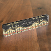 Gold- und Schwarze Tastatur und Clef Namensplakette (Seite)