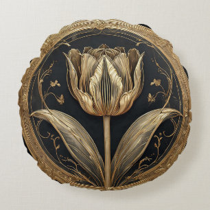 Gold- und Schwarze Tulpen-Dekoration Rundes Kissen