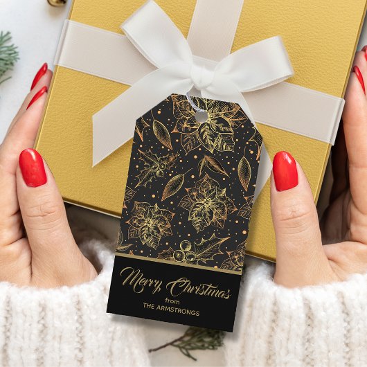 Gold und Schwarze Weihnachtsblumen Geschenkanhänger