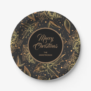 Gold und Schwarze Weihnachtsblumen Pappteller