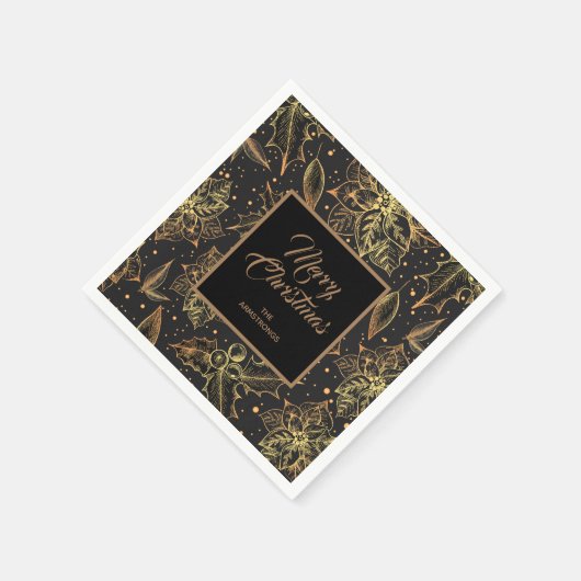 Gold und Schwarze Weihnachtsblumen Serviette (Ecke)