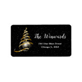 Gold und Schwarze Weihnachtsschmuck Adressaufkleber (Vorne)