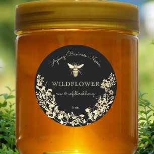 Gold- und schwarze Wildblumen-Honigbiene Runder Aufkleber