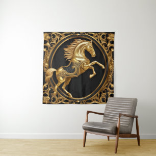 Gold und schwarze Zierrahmen Wandteppich