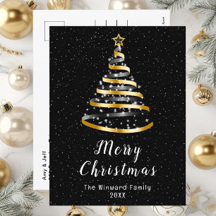 Gold- und schwarzer Bandbaum Frohe Weihnachten