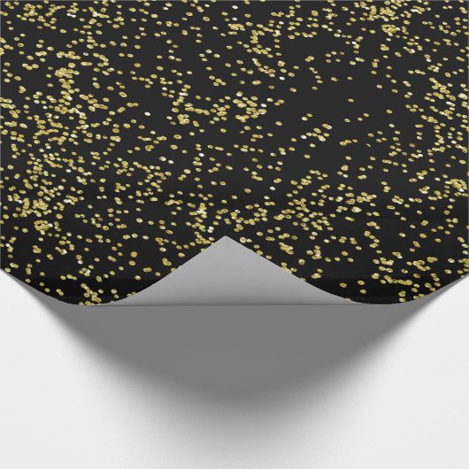 Gold und schwarzer Confetti Geschenkpapier (Ecke)