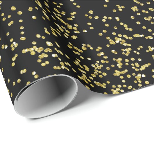 Gold und schwarzer Confetti Geschenkpapier (Rolleneckpunkt)