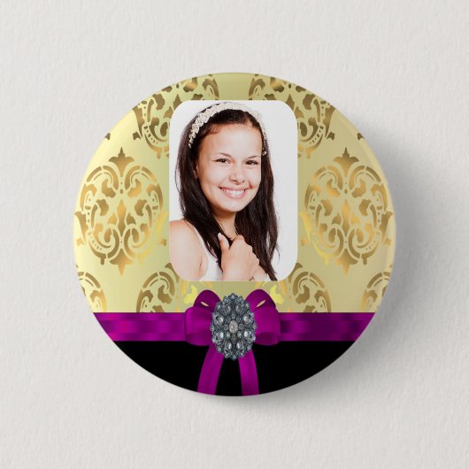 Gold und schwarzer Damast Button (Vorderseite)