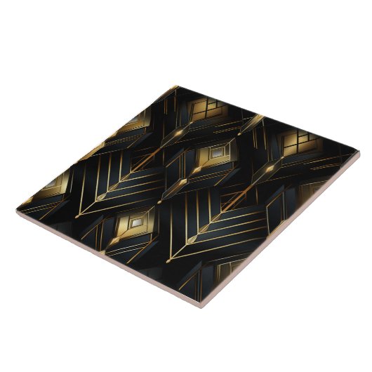 Gold und Schwarzer Deko, Chiaroscuro, isometrisch Fliese (Seite)