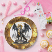Gold und Schwarzer Drache mit drachenskalierbaren  Pappteller (Party)