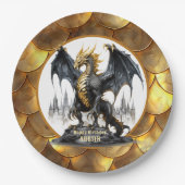 Gold und Schwarzer Drache mit drachenskalierbaren  Pappteller (Vorderseite)