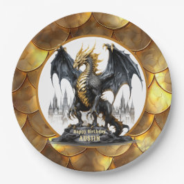 Gold und Schwarzer Drache mit drachenskalierbaren  Pappteller